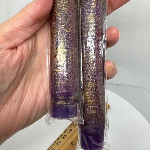 Purple Candles with Gold Tone Set of 2 Taper Candles 8 Inch Tall Home Decor - Picture 7 of 8